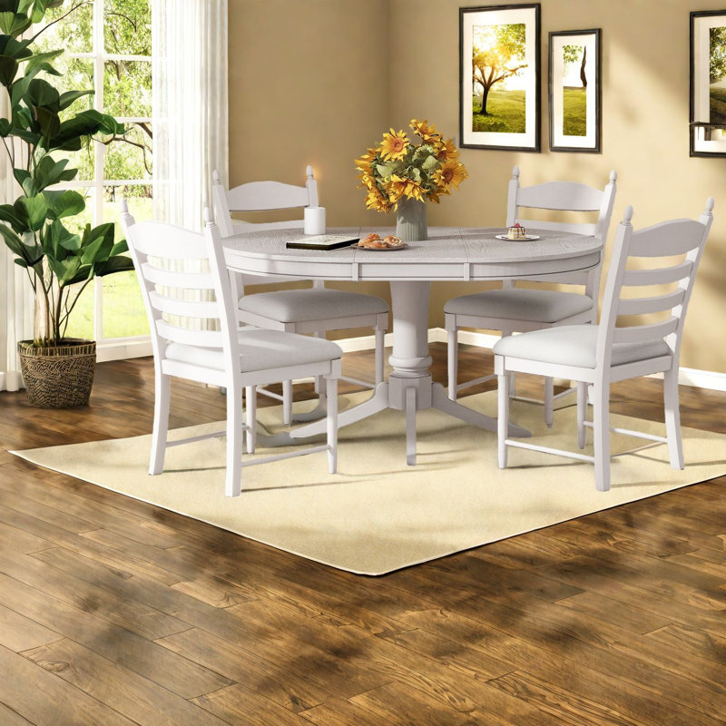 Ensemble de tables de salle à manger rétro extensible, bois massif blanc antique pour la maison