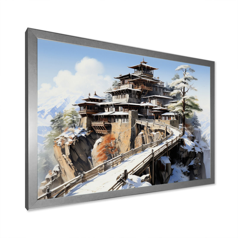 Art asiatique, monastère tibétain VII - reproduction, H 30 po x l 40 po x P 1,5 po, Cadre photo argenté