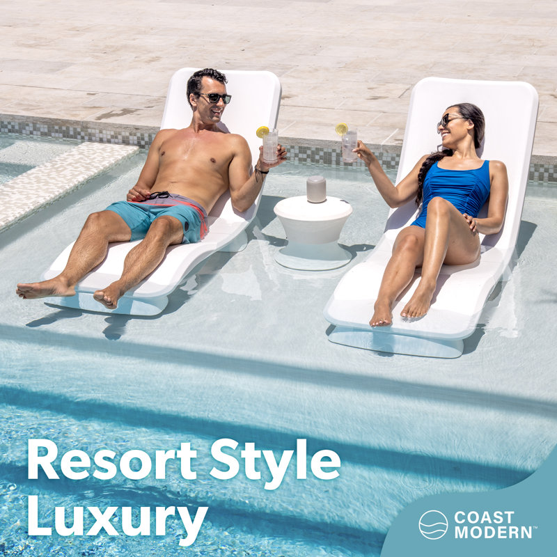 Coast Modern Baja Lounge Set And Outdoor Side Table - 2 Lounger Chairs And 1 Table For Inside Pool Or On Patio - All Weather Furniture For Sun - White