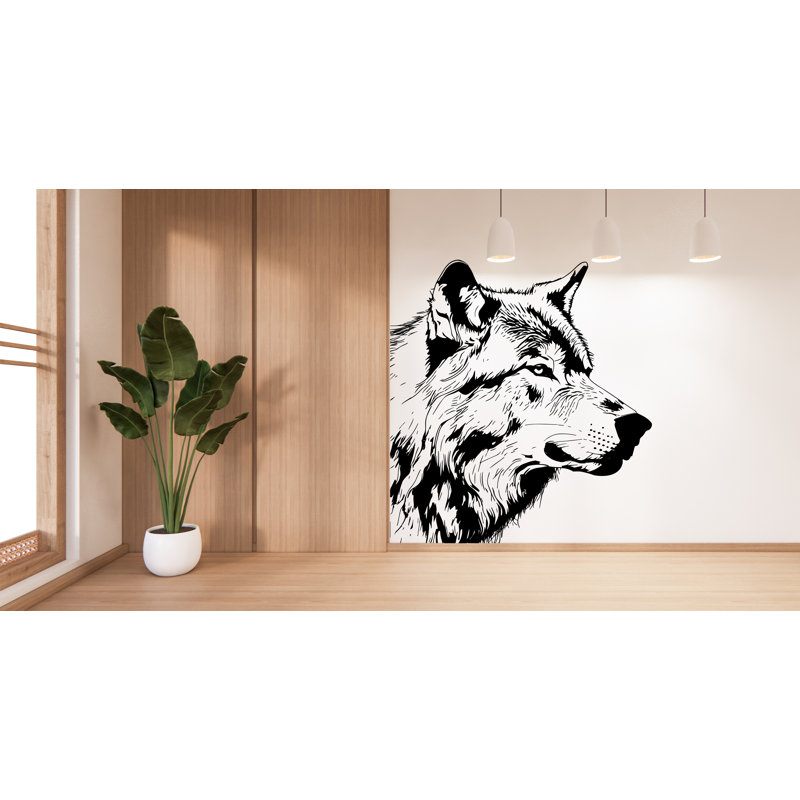 Adhésif décoratif loup, art mural loup, décoration murale chambre loup, autocollant loup, H 24 po x l 22 po, Vert