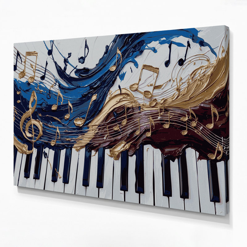 «Music Piano Gray», art mural sur toile, H 12 po x l 18 po