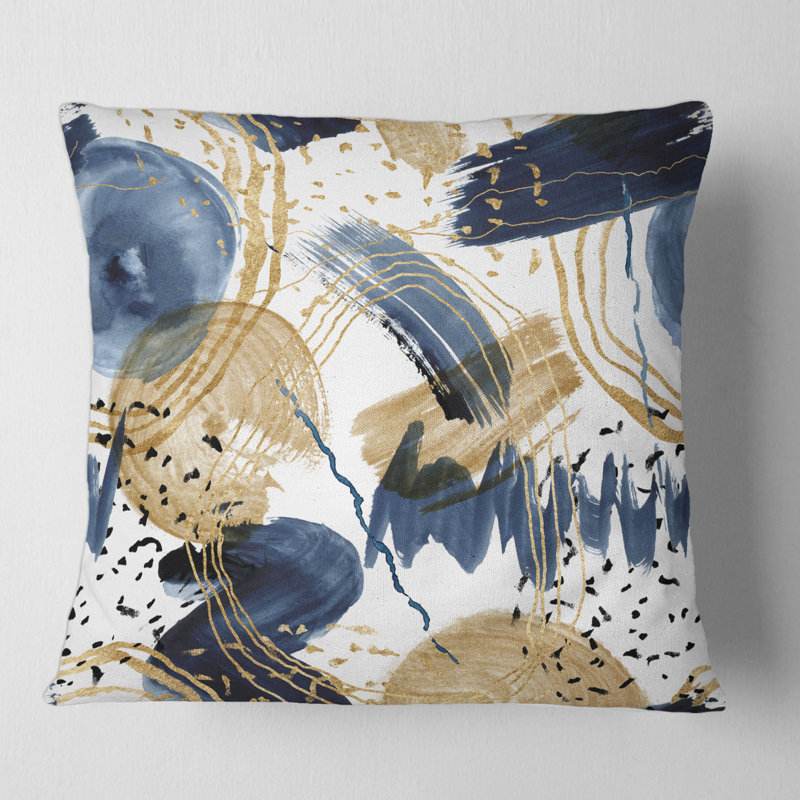 Motif abstrait avec textures bleu foncé et or - coussin moderne imprimé, 18" x 18"
