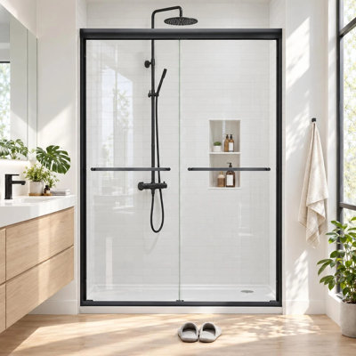 44 in. W x 72 in. H Sliding Semi-Frameless Shower Door with Clear Glass