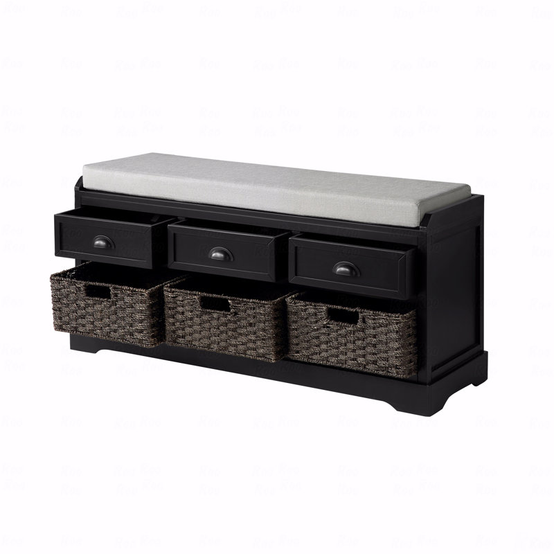 Banc de rangement en bois avec 3 tiroirs et 3 paniers Collection, Noir