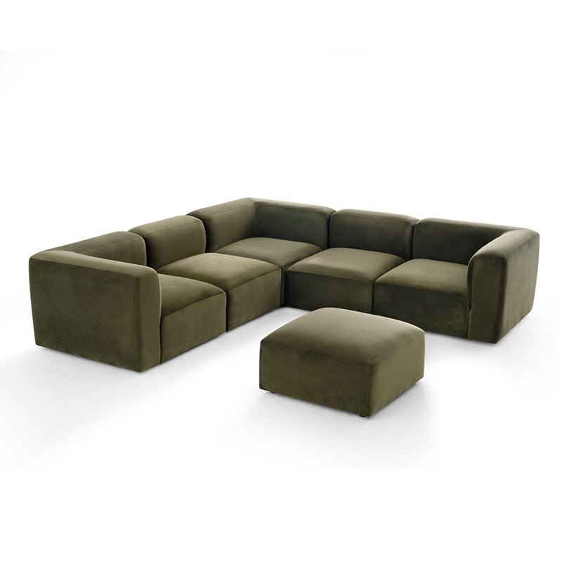 Canapé modulaire moderne avec repose-pieds en velours de performance en forme de L avec sièges profonds 6 pièces Modern