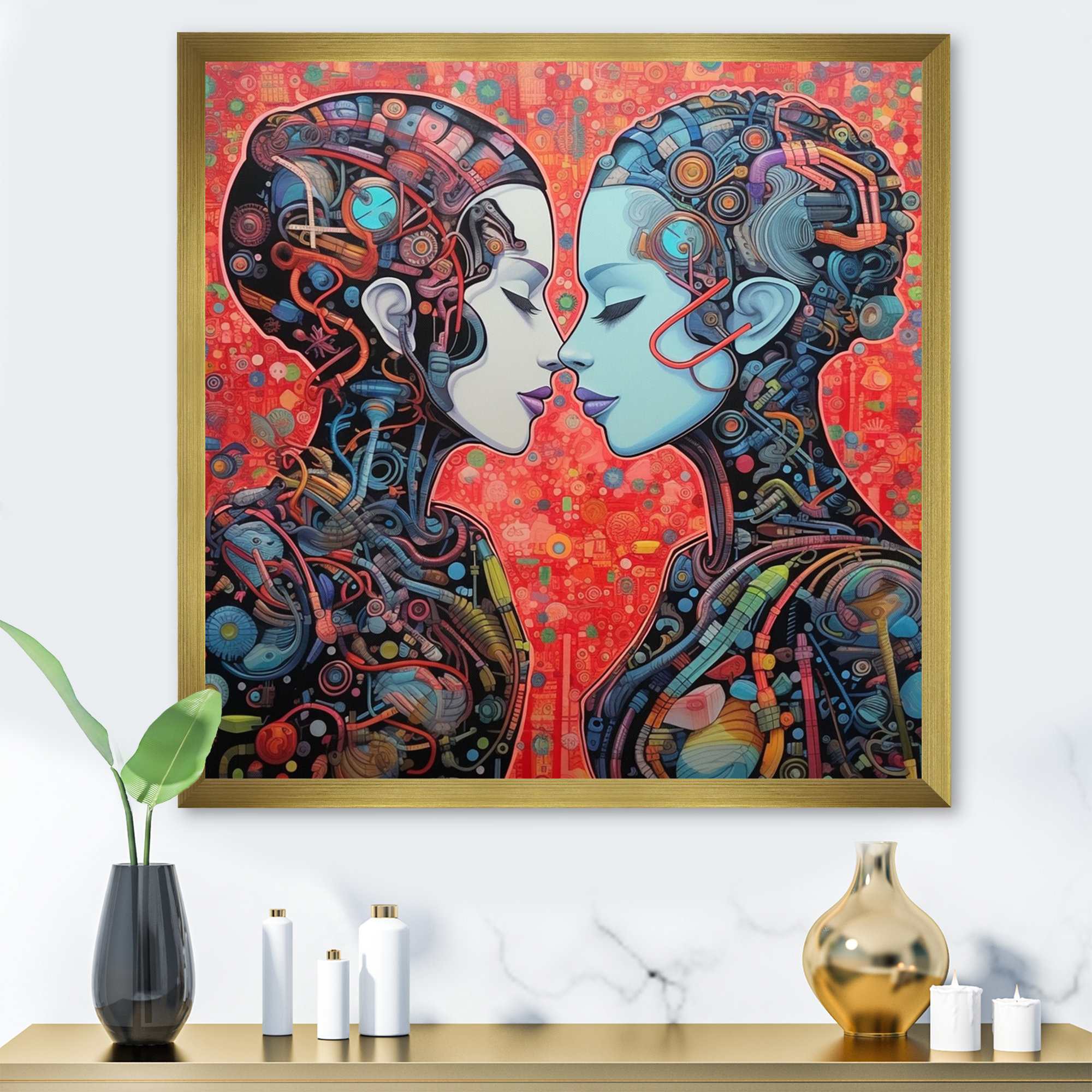 Trinx Charming Robots Celebrating Love Retro - Robot Canvas Wall Art ...