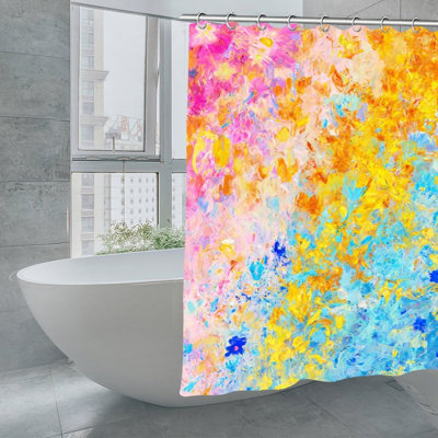 Vibrant Abstract Floral Shower Curtains For Bathroom, 71 × 71 Inch