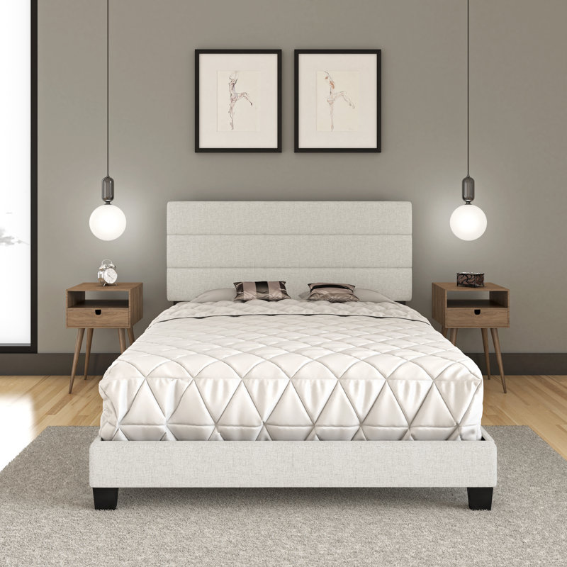 Rachel Light Gray Linen Upholstered Queen Bed Frame with Tufted Headboard