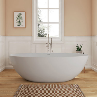 Fslefay 61'' Freestanding Bathtub Solid Surface Deep Soaking Tubs