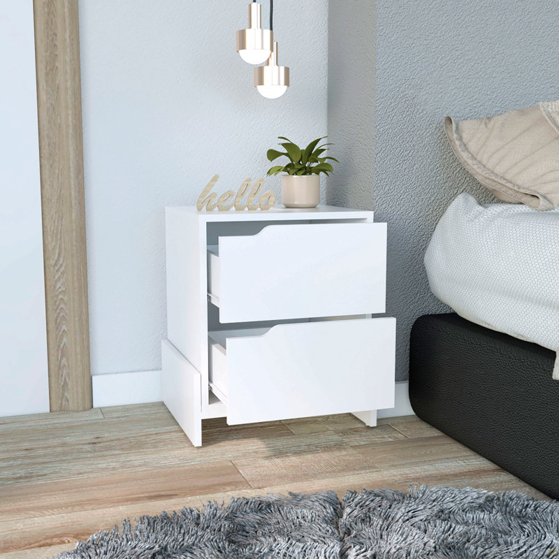 Nightstand, Bedside Table With 2-Drawers, White