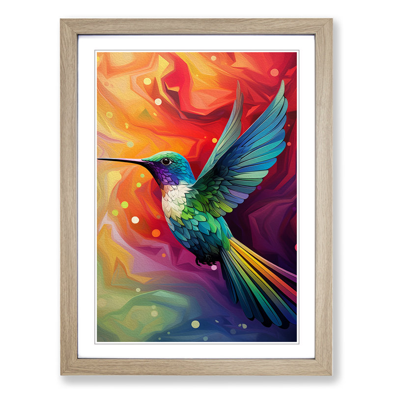 Hummingbird Op - Framed Print, 46cm H x 34cm W x 2cm D, Oak Framed