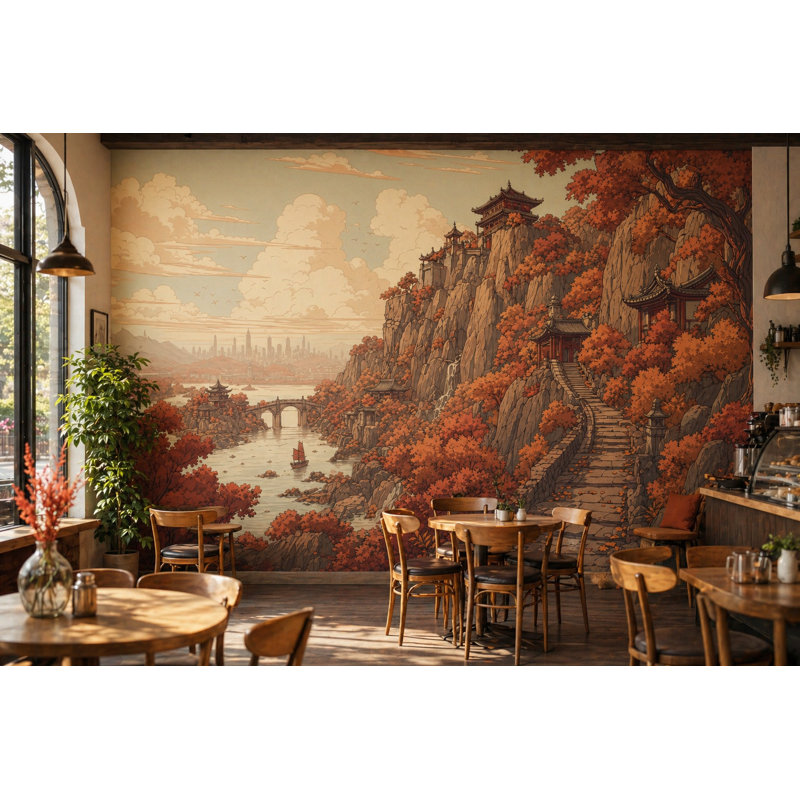 Décoration murale cloison amovible pagode murale, 120 po x 96 po, Non tissé