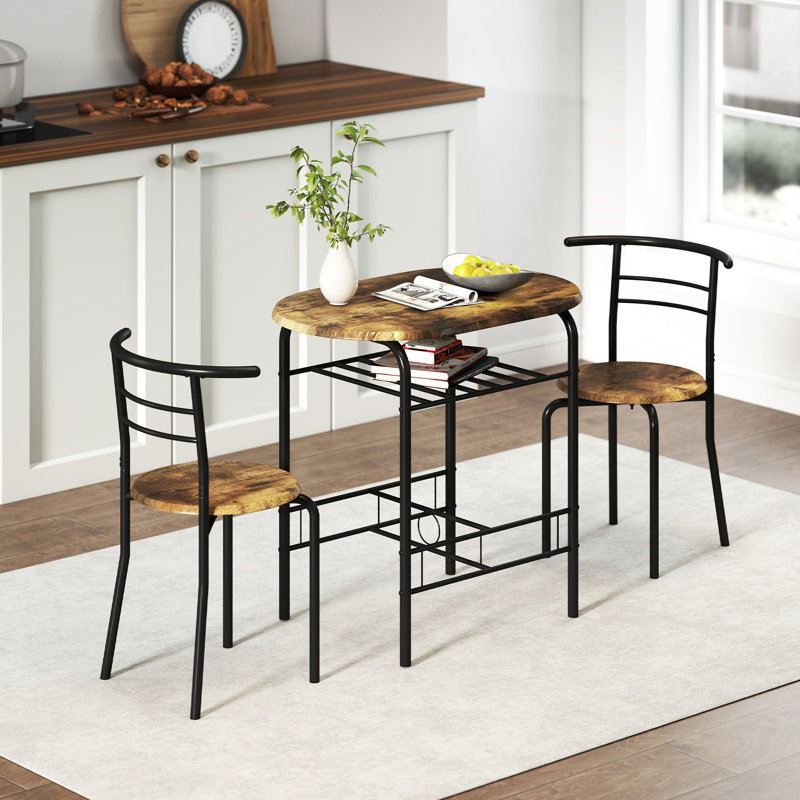 HOMCOM 3-Piece Dining Table and Chairs Set Marble-Effect Top Rustic Brown