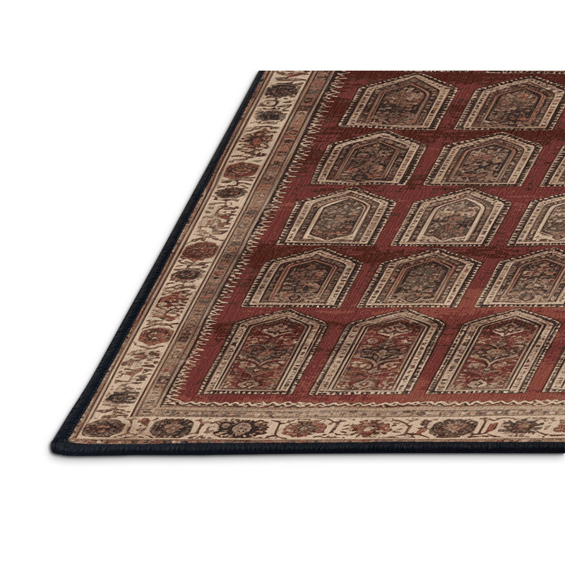 Machine Washable Persian Black Area Rug, Round 6'