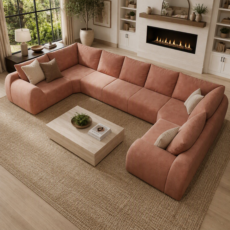 Oswaldo Upholstered " Chenille Sectional, 7 Seat, Pink
