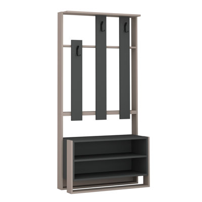 Chickamauga Modern Hall Stand with Numerous Shelves, Light Mocha & Anthracite | 100% Melamine Coated Particle Board, 35.4 x 70.9 x 14.2 inches | Wall-Mountable, Stylish & Functional Storage Solution for Home Entryway