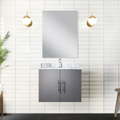 Meuble-lavabo simple gris foncé l 24 po x P 22 po, comptoir en marbre 18 po, commode à fermeture en douceur avec comptoir et miroir inclus
