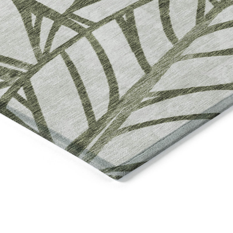 3' X 5' Beige Floral Washable Indoor Outdoor Area Rug