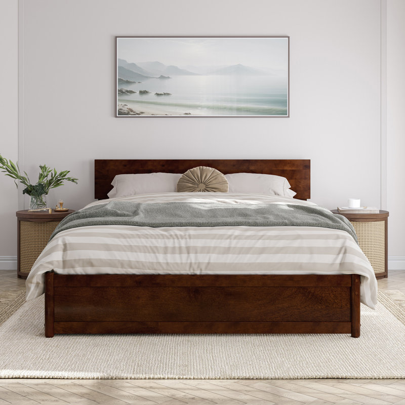 Lamecia Platform Bed with Panel Footboard and Storage Drawers, Walnut, Queen