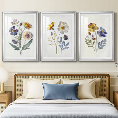 Pressed Flower Memories I - Impression personnalisée de qualité supérieure avec cadre mat - 3 pièces