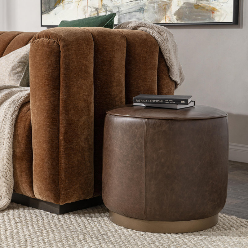 Table de bout en cuir Clair, Marron foncé