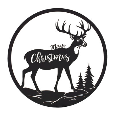Cut Metal Merry Christmas Deer Plaque 16"D