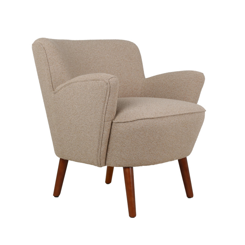 Jeovoni Fabric Accent Chair with Rubberwood Legs, Brown Polyester Blend