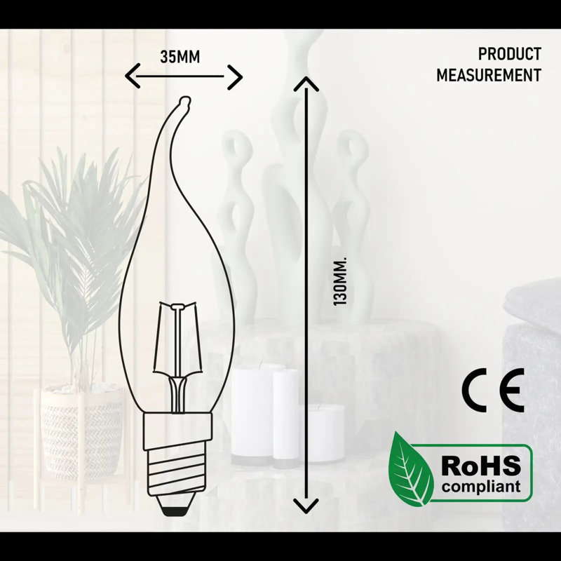 C35 Dimmable LED Candle Light Bulb Amber, 2W