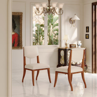 Ensemble de 2 chaises de salle à manger rembourrées Finish - Élégantes chaises d'appoint traditionnelles en tissu avec lignes courbes, structure en bois massif