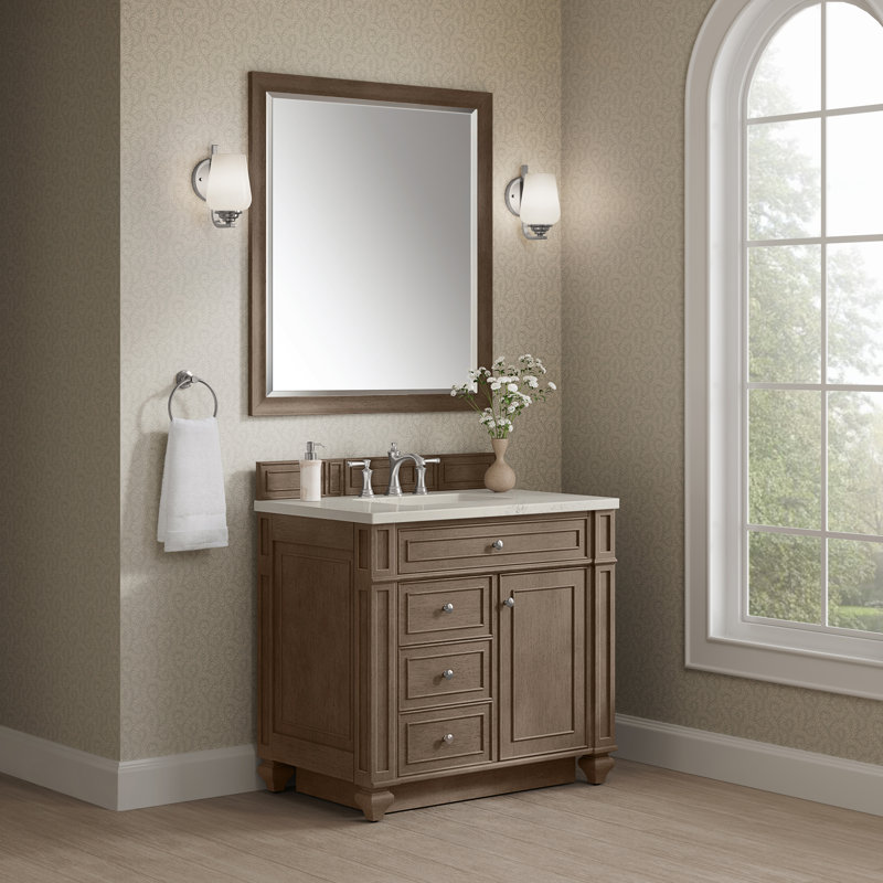 Calisto 36" Single Bathroom Vanity, Whitewashed Walnut, 8" Widespread, Siberian