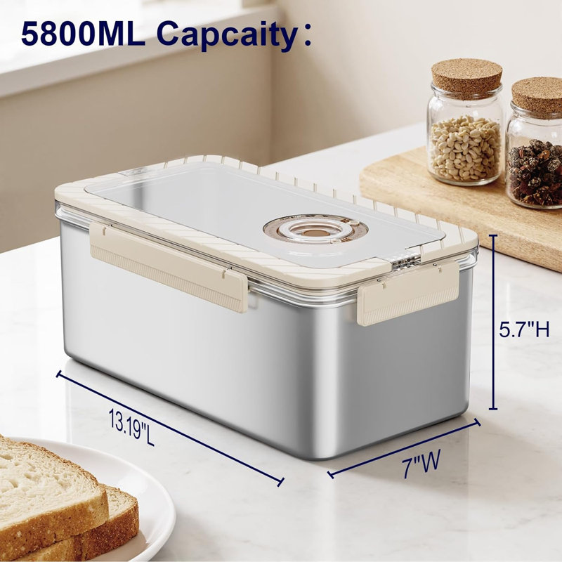 Contenant à pain en acier inoxydable 5800 ML avec cadran de date, grande boîte à pain allant au four avec poignées