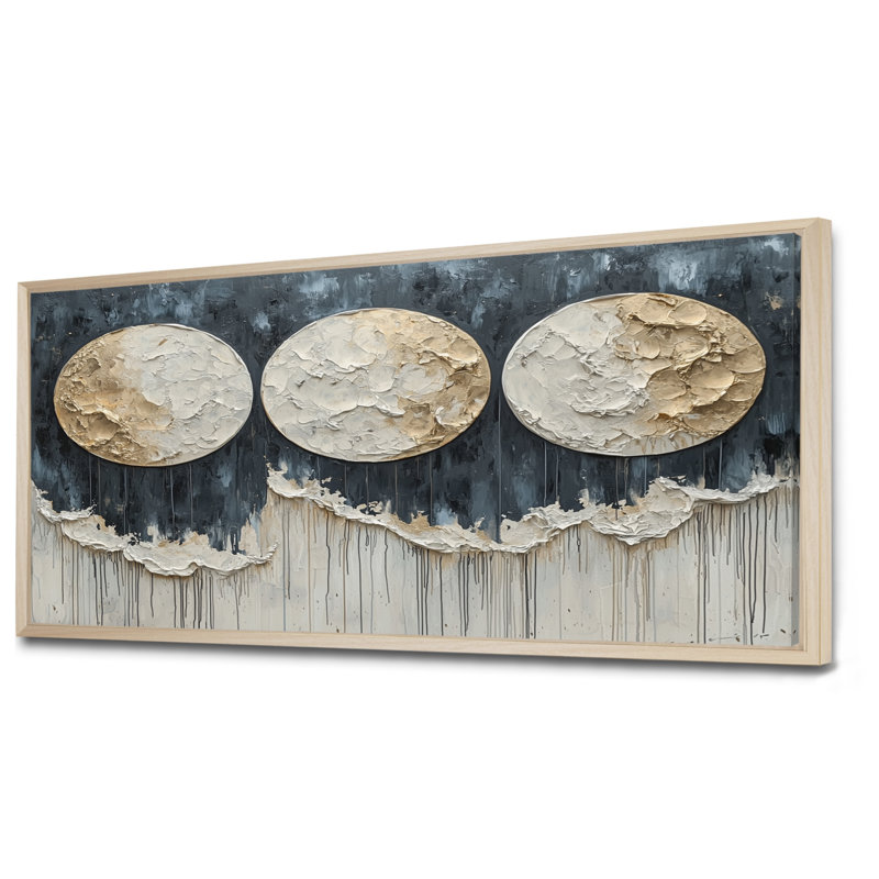 Mattson - Abstract Large Wall Art, H 28 po x l 60 po, Cadre flottant, Crème