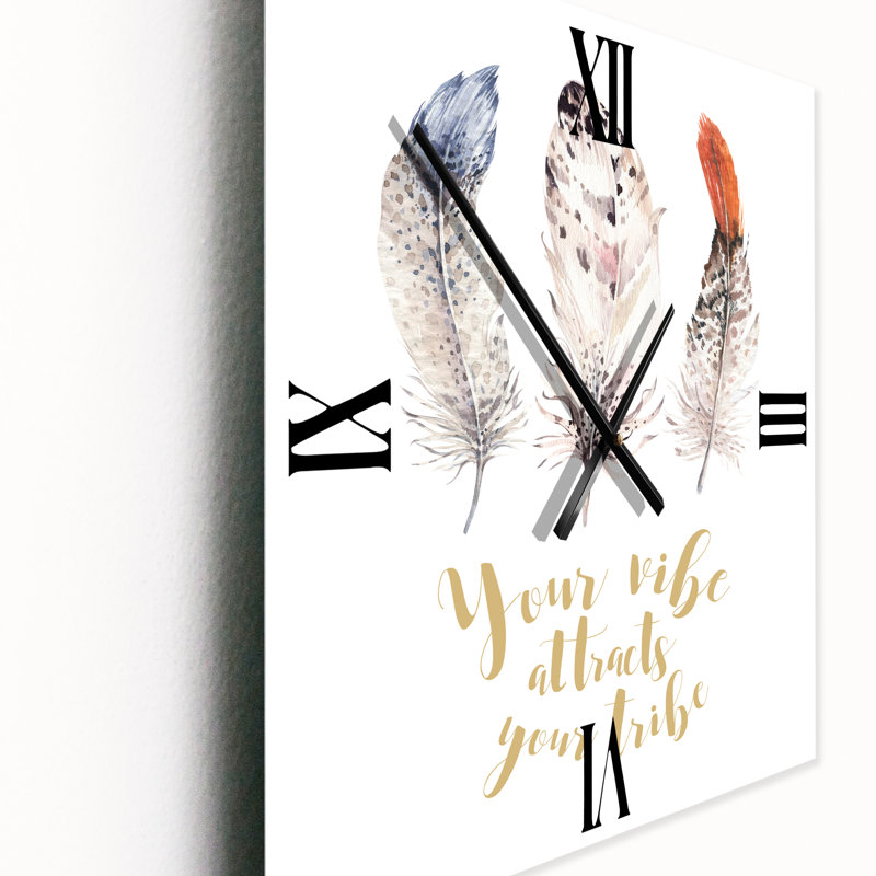 Horloge murale Ethnic Feathers Your Vibe attire votre tribu II, Petit
