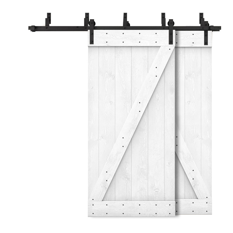 Porte de grange à panneaux et en bois avec quincaillerie d'installation, 40 po x 84 po, Blanc
