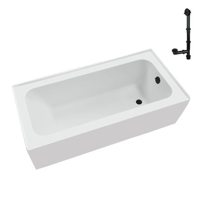 Baignoire en alcôve droite en acrylique blanc brillant avec drain extérieur Streamline 60 po x 30 po Streamline