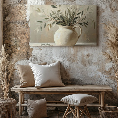 Canvas Olive Branch Pitcher Minimalist Still Life Botanical Art Stillness Wall Wall Art Ready To Hang Gallery Wrapped Home Decor Decor