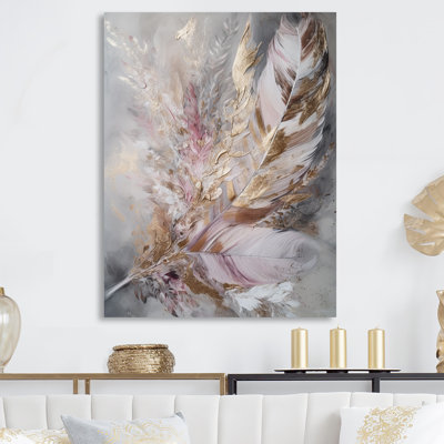 Décoration murale rose en plumes roses Boho Majesty I - Glam Feather