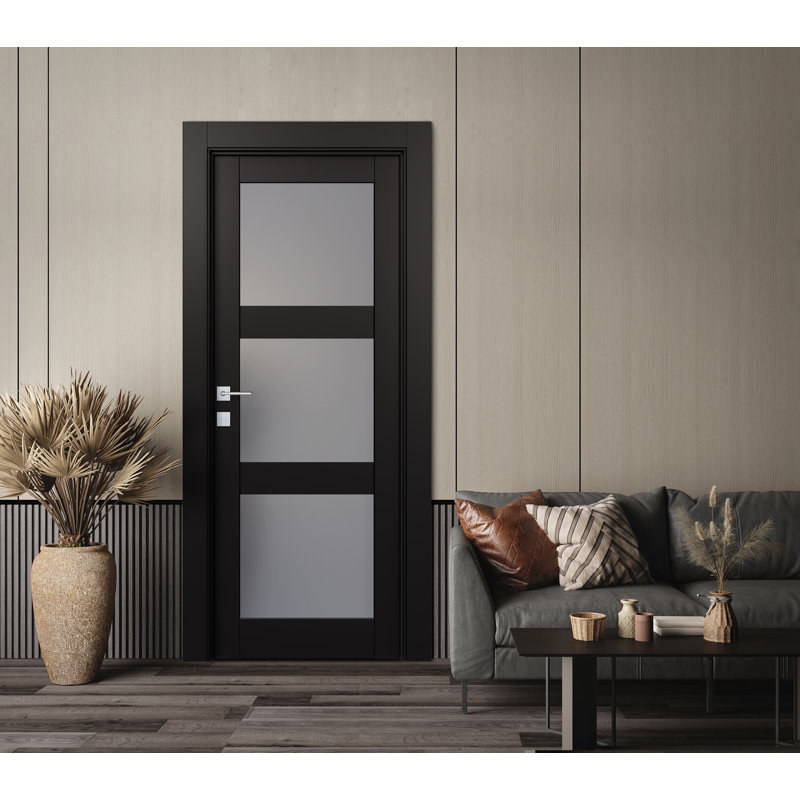 Porte intérieure lambrissée Avon 3 Lite, Noir mat, H 27,75 po x l 79,37 po, Gauche