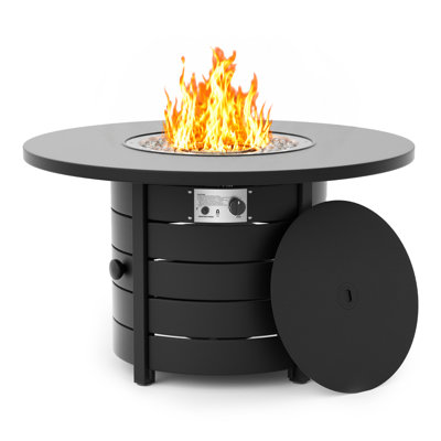 Table de foyer d'extérieur au propane 42 po avec réservoir de carburant caché, 50 000 BTU, foyer extérieur au gaz avec couvercle, noir