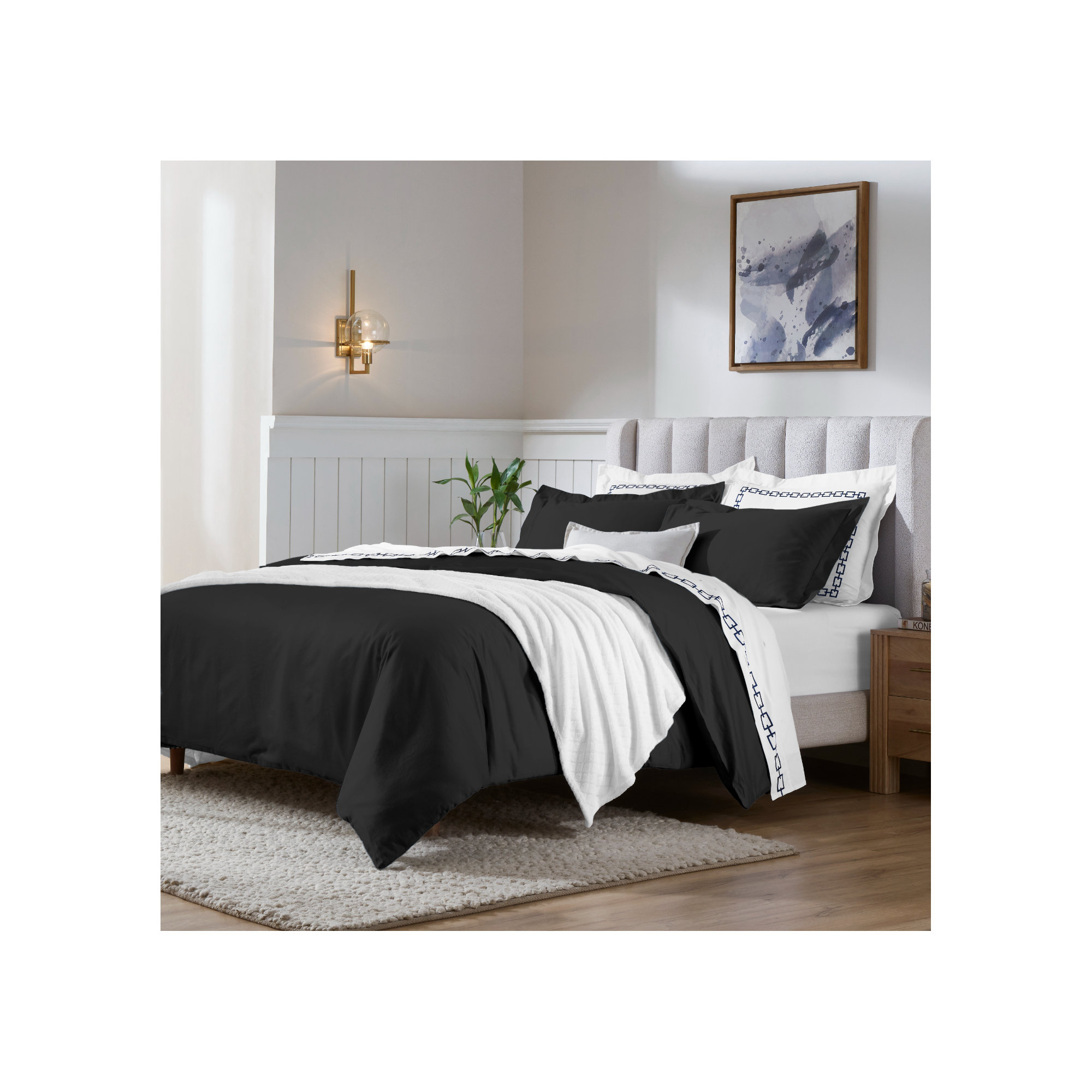 Duvet Cover Set, Black, Full/Queen Duvet Cover + 2 Pillow Sham