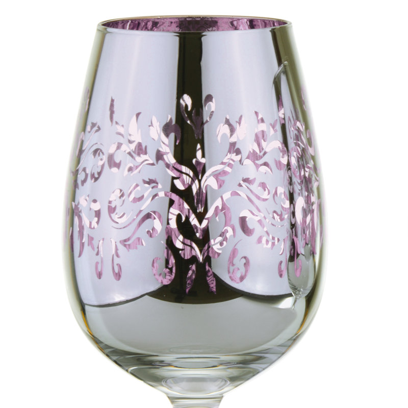 Filigree Wine Glasses, Pink/Silver
