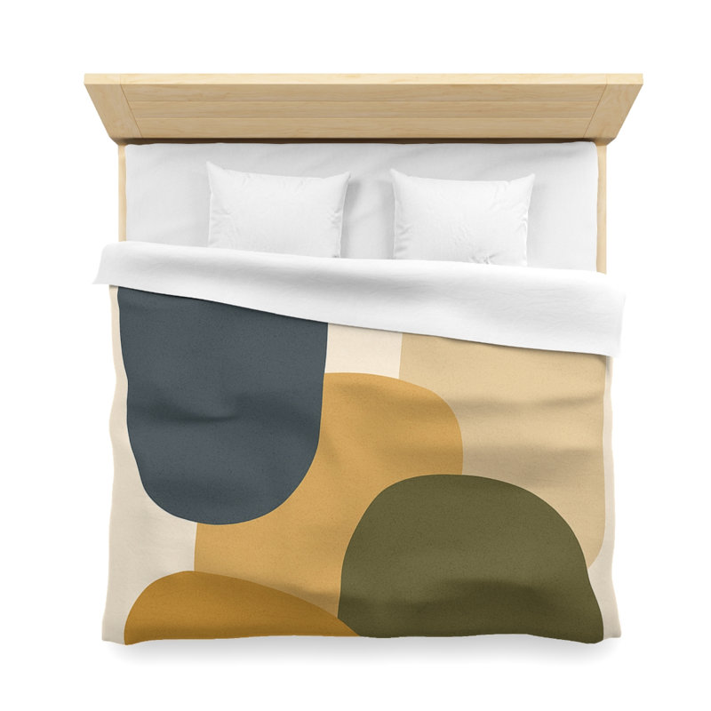 Microfiber Duvet Cover Boho Style, Design 14, Navy/Green/Yellow/White, King Duvet Cover