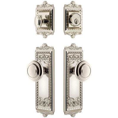 Grandeur Windsor Long Plate Entry Set with Circulaire Knob in Polished Nickel