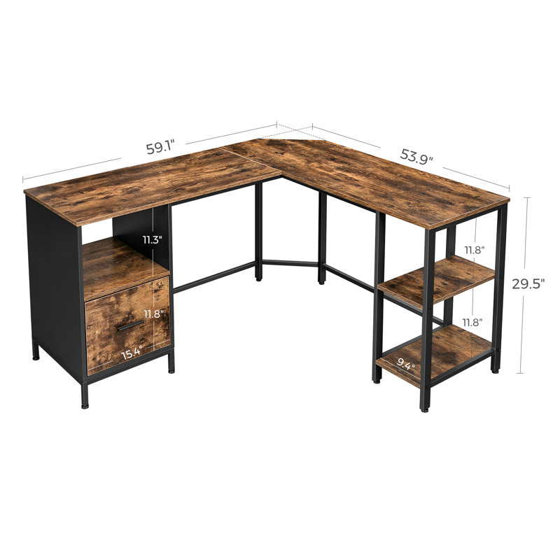 Emmet L-Shaped Metal Base Computer Desk