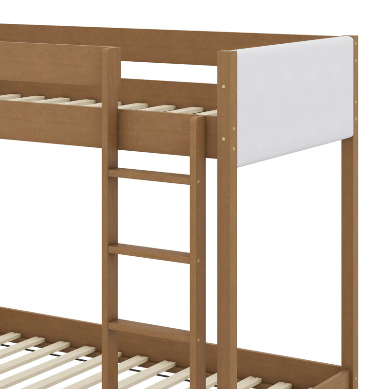 Twin Over Twin Bunk Bed With Boucle Upholstered Headboard And Footboard,Ladder, Safety Guardrails
