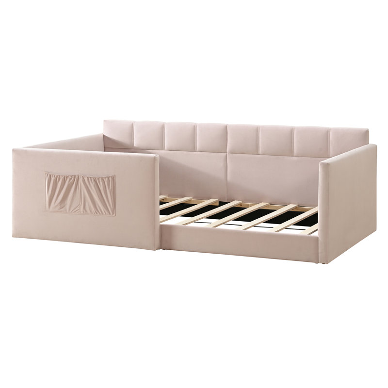 Low Upholstered Daybed With Storage Pocket, Twin, Pink
