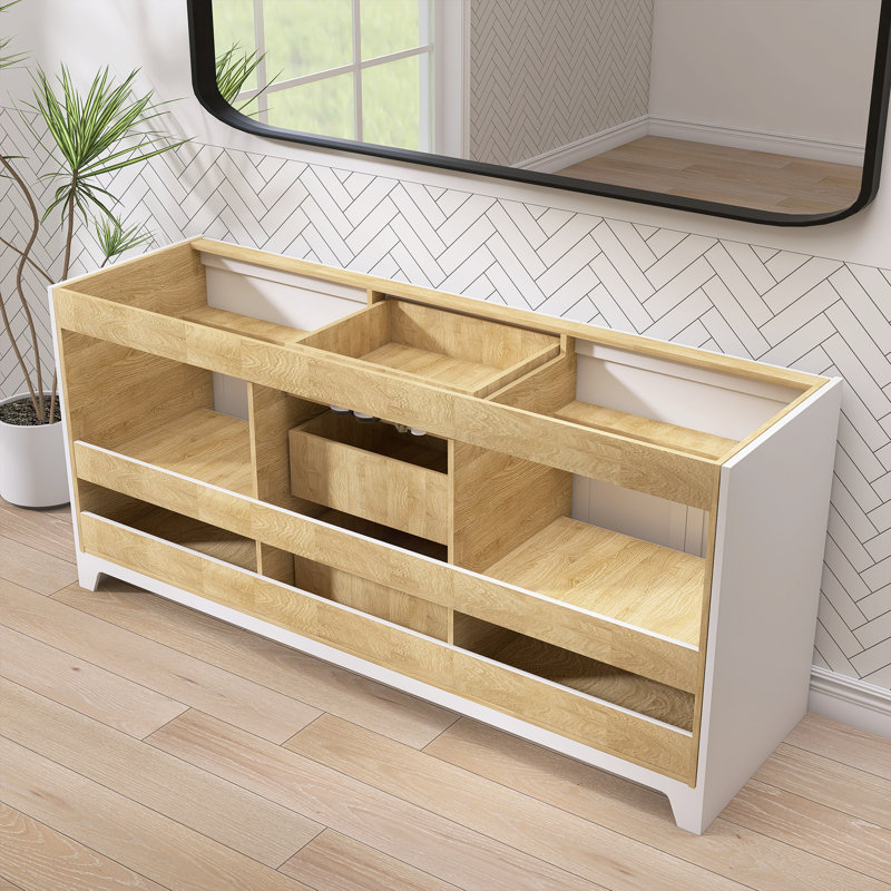 Ensemble de meuble-lavabo autoportant classique en bois massif avec lavabo double 72 po, Blanc