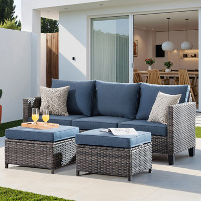 Eaker 3 Piece Rattan Sectional Seating Group with Cushions by Lark Manor