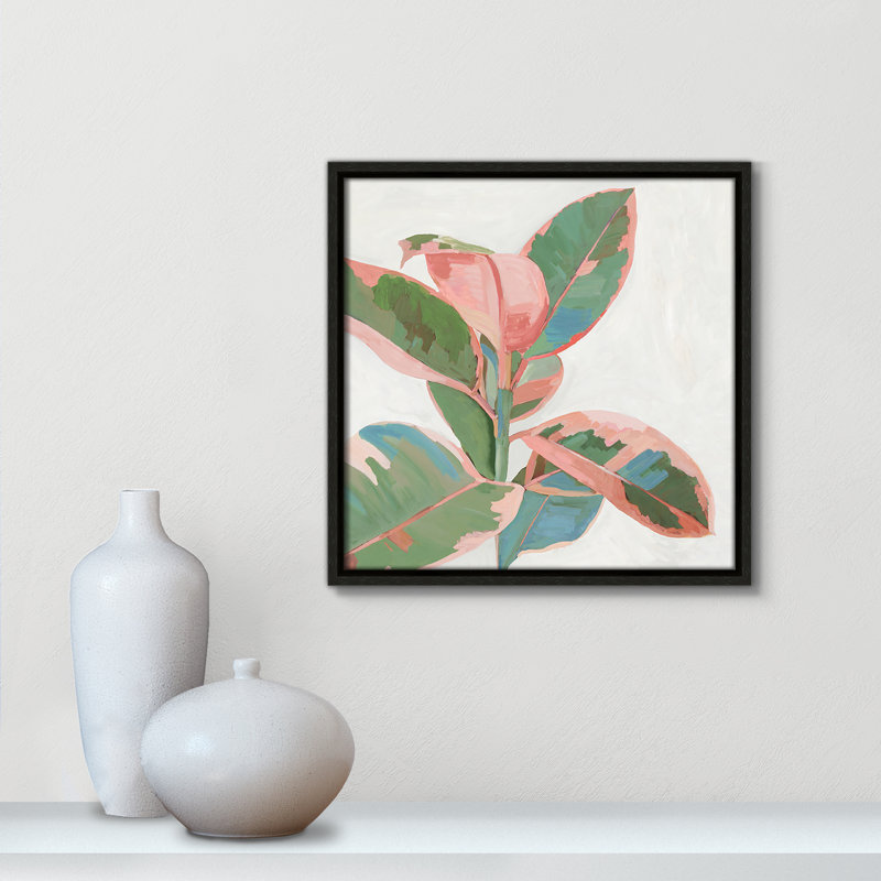 Ficus rose I - reproduction d'art, H 13,5 po x l 13,5 po x P 2 po, Toile avec cadre espresso