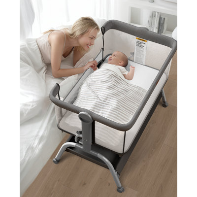 3-in-1 Baby Bassinet Bedside Sleeper, Portable Crib with 360° Breathable Mesh, Removable & Washable Cover, 6-Level Height Adjustment, 4 Lockable Wheels